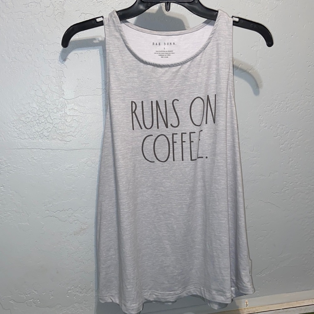Rae Dunn Active Workout Tank Size Small Gray “Runs On Coffee”